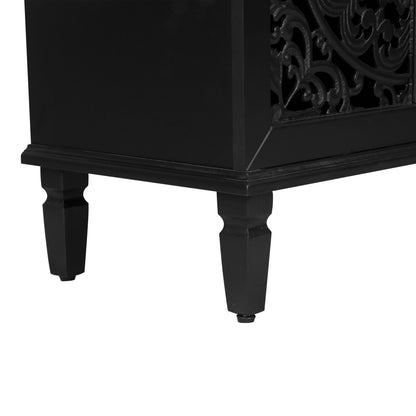 60in black antique buffet cabinet with floral carved panel and turned legs on Tampa Home & Garden Store