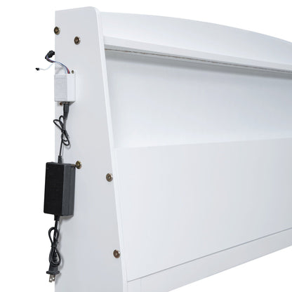 Full-size platform bed with storage and LED headboard, white; side power module on Tampa Home & Garden Store