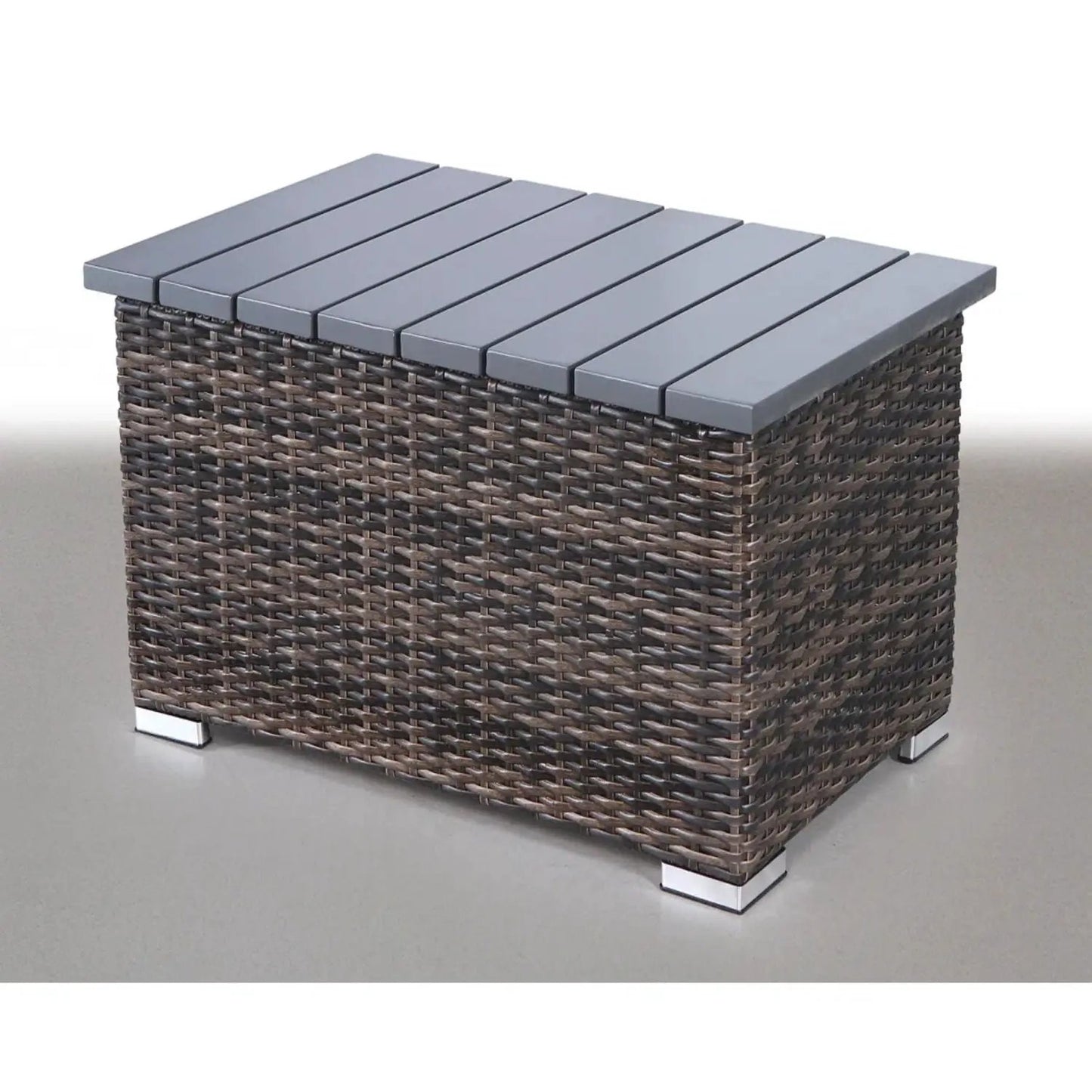 Unique Piece Furniture outdoor wicker table with gray slatted top for 3-piece entertainment set on Tampa Home & Garden Store