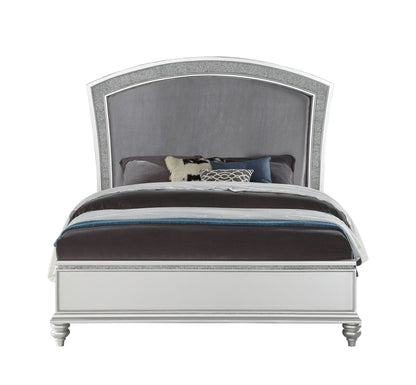 Maverick Panel Bed by HouseOfZazla with glitter silver trim and grey upholstered headboard on Tampa Home & Garden Store