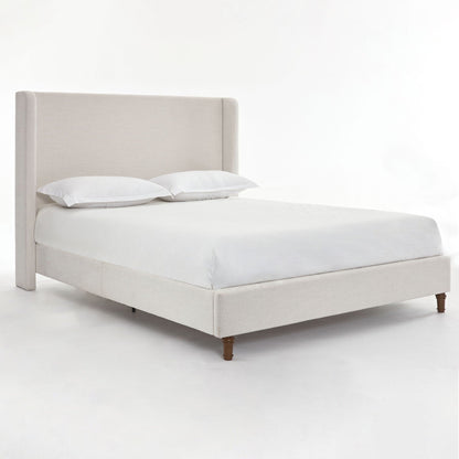 Harper tall upholstered bed with beige linen headboard, no box spring on Tampa Home & Garden Store