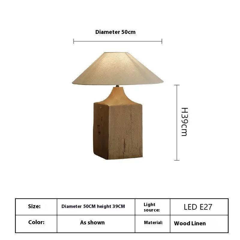 Table lamp solid wood base with beige linen shade 50cm diameter on Tampa Home & Garden Store