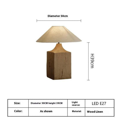 Table lamp solid wood base with beige linen shade 50cm diameter on Tampa Home & Garden Store
