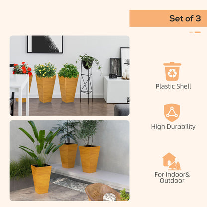 Outsunny large tapered outdoor planters set of 3 with faux wood texture and drainage holes on Tampa Home & Garden Store