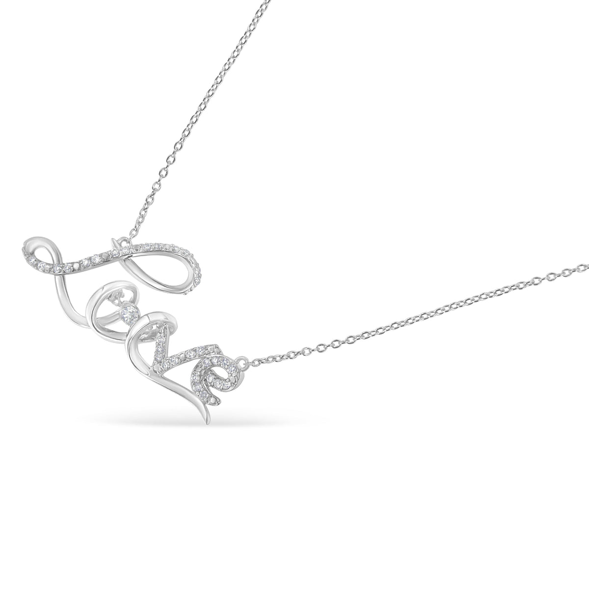 Sterling silver 1/4 cttw diamond cursive Love pendant necklace on 18in chain on Tampa Home & Garden Store