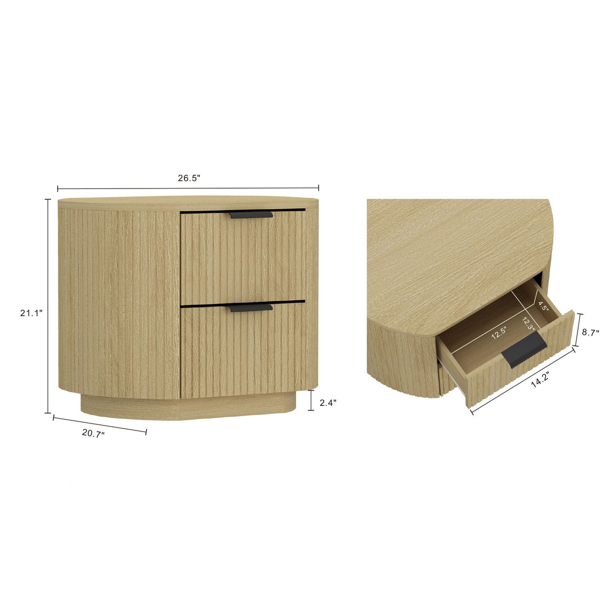 Oak nightstand with ribbed texture and 2 drawers, HouseOfZazla accent nightstand on Tampa Home & Garden Store