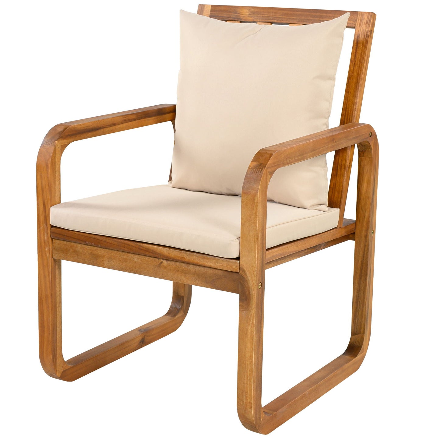 HouseOfZazla wooden outdoor dining chair with beige removable cushions on Tampa Home & Garden Store