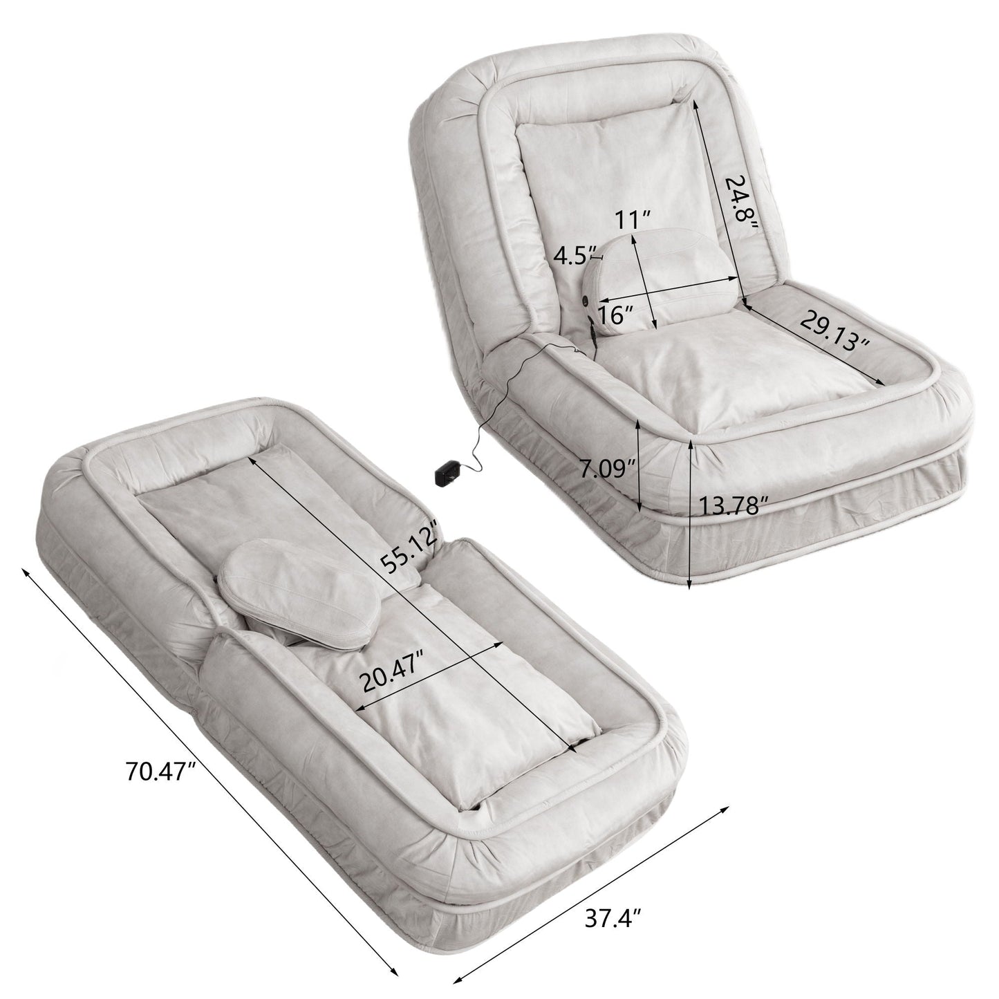 Massage bean bag floor sofa by HouseOfZazla with pillow, gray fabric, 5-position, 2 pillows on Tampa Home & Garden Store