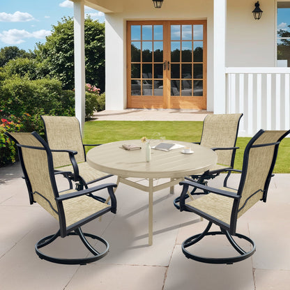Outdoor patio set for 4 with swivel beige chairs and round table by HouseOfZazla on Tampa Home & Garden Store