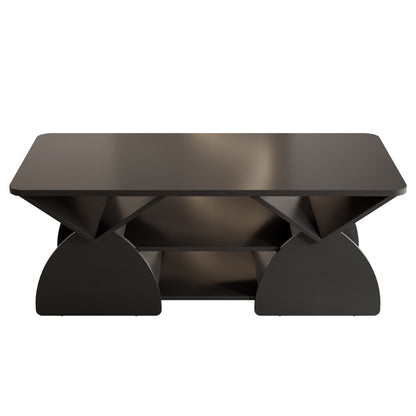 Geometric Engineered Coffee Table with Open Shelves in black finish, HouseOfZazla on Tampa Home & Garden Store