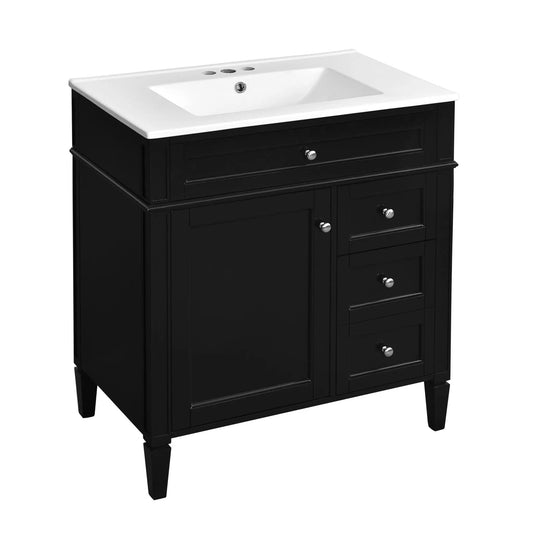Bathroom vanity with top sink, black cabinet, 2 drawers and a tip-out drawer, white sink on Tampa Home & Garden Store