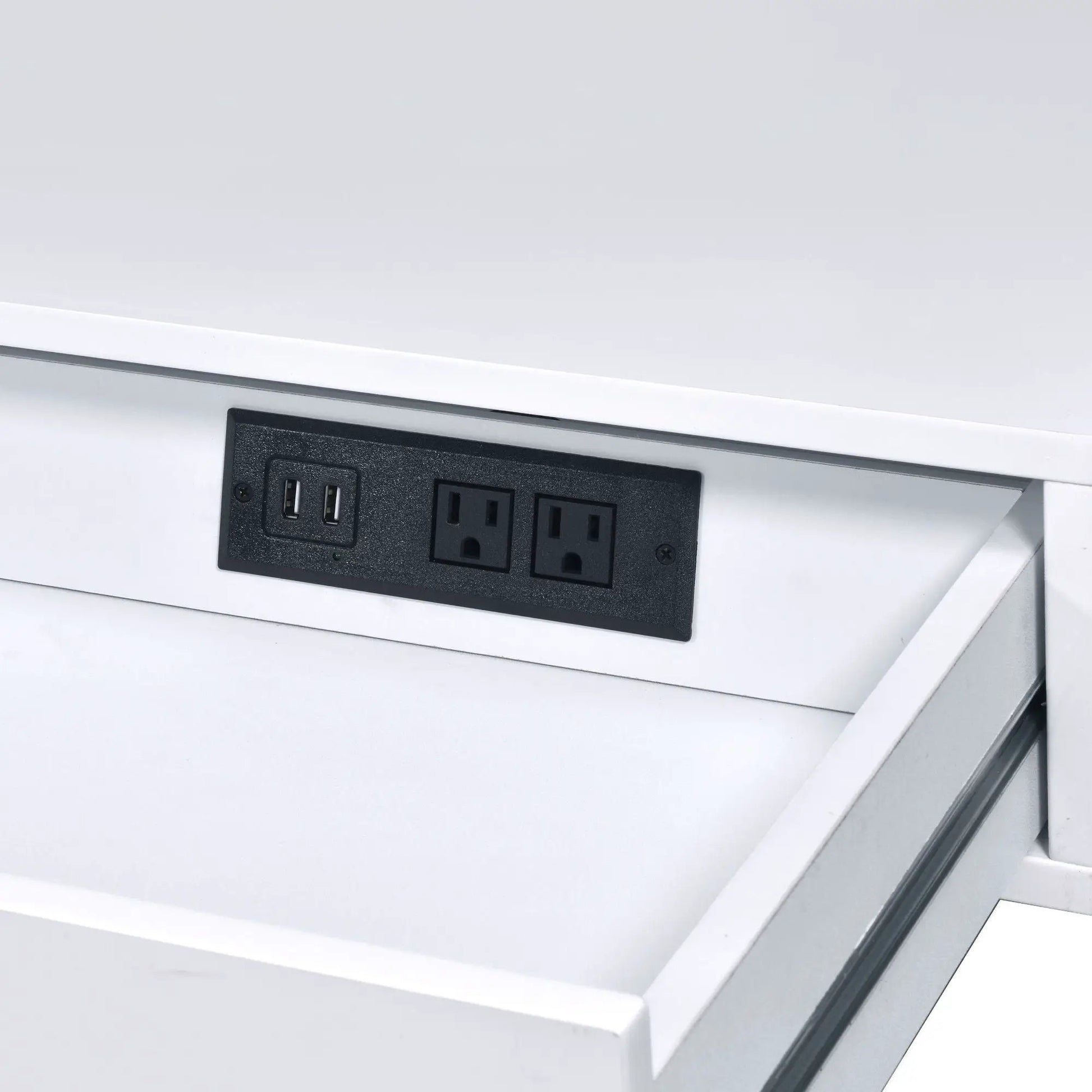 Coleen high gloss writing desk with USB, white finish, built-in power outlets on Tampa Home & Garden Store