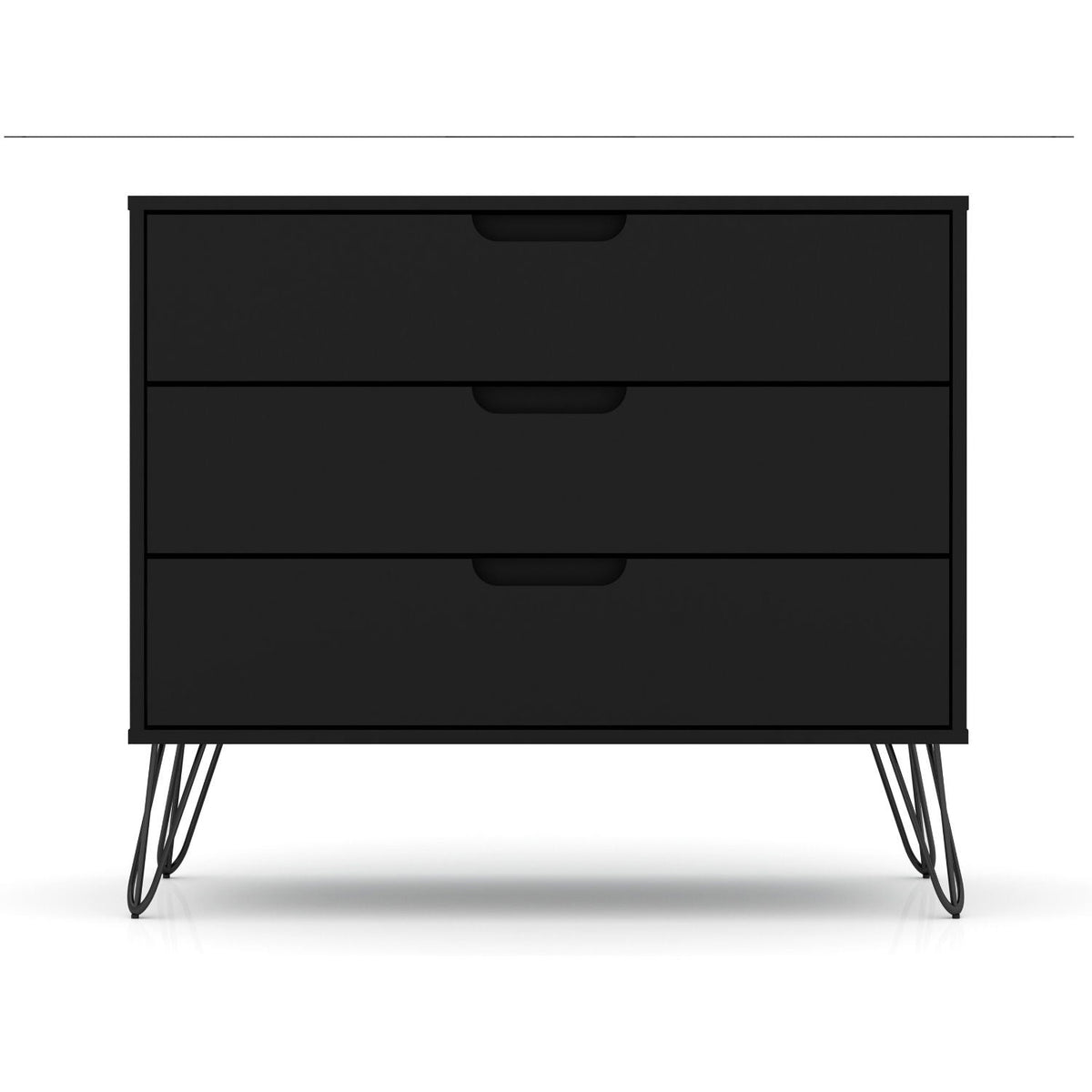 Rockefeller 3 Drawer Dresser in black with splayed metal legs HouseOfZazla on Tampa Home & Garden Store