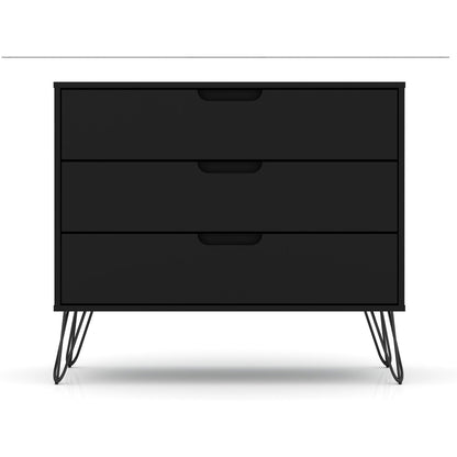 Rockefeller 3 Drawer Dresser in black with splayed metal legs HouseOfZazla on Tampa Home & Garden Store