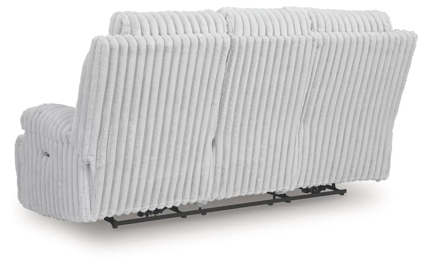 Rhines Falls reclining power sofa alloy with white corduroy upholstery and drop-down table on Tampa Home & Garden Store