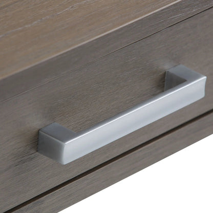 Kitchener handcrafted console table in weathered wood with brushed metal bar accent on Tampa Home & Garden Store