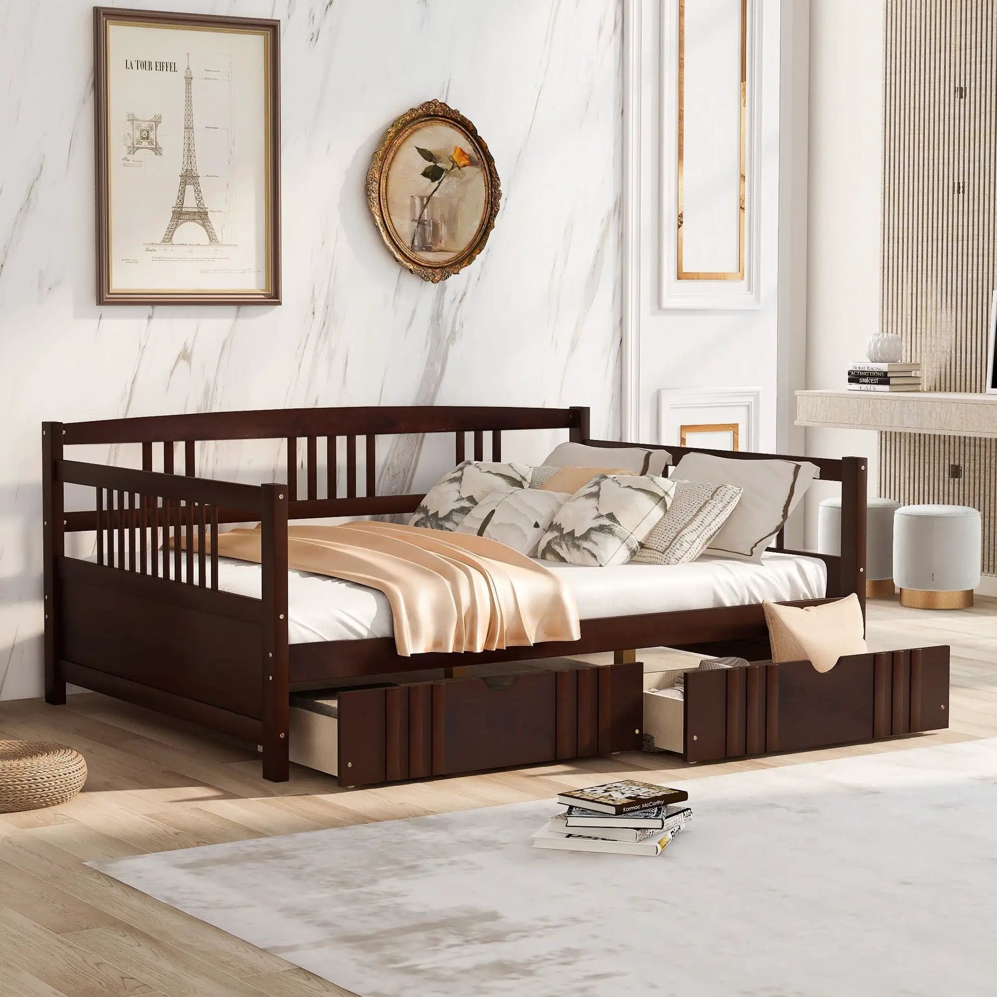 Multifunctional modern daybed in dark walnut with underbed storage by Unique Piece Furniture on Tampa Home & Garden Store