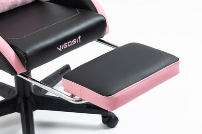 Cute Cat Gaming Chair with Paw Lumbar Cushion, black upholstery with pink trim, VIGOSIT logo on Tampa Home & Garden Store