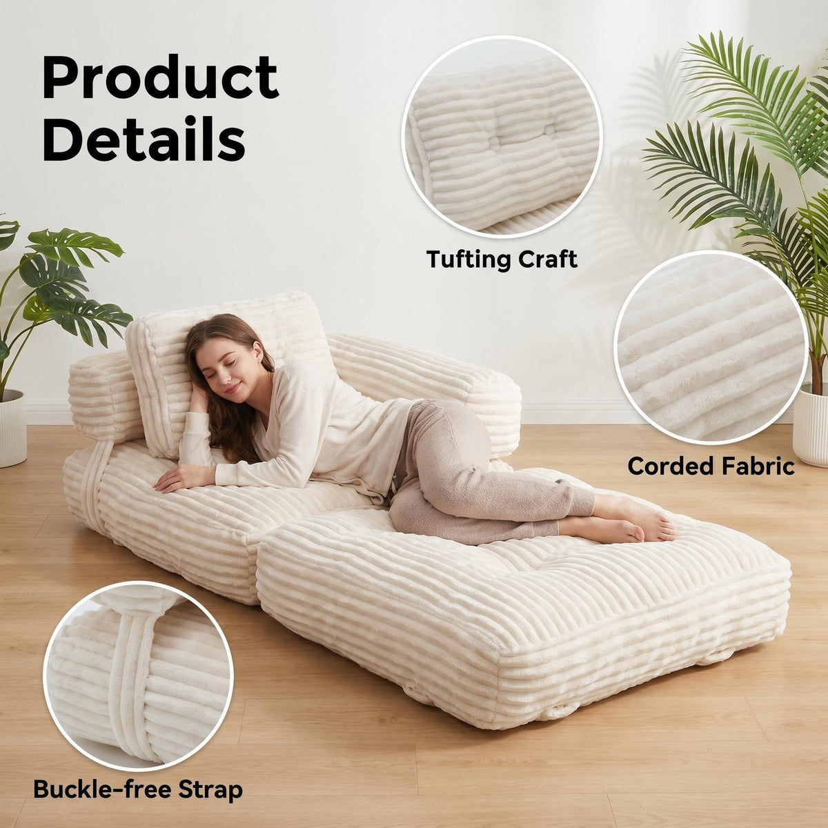 Boneless Foldable Floor Sofa Bed and Pillow