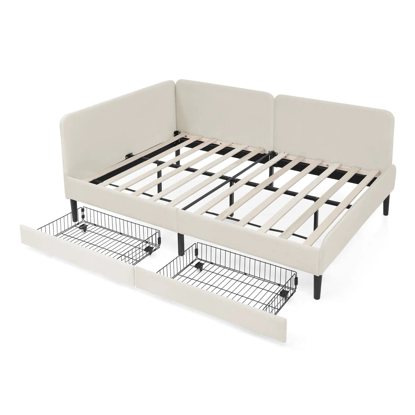 Upholstered Bed Frame With Drawers and Sofa Bed