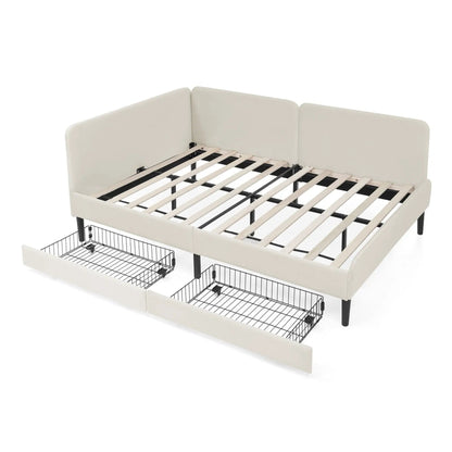Upholstered Bed Frame With Drawers and Sofa Bed