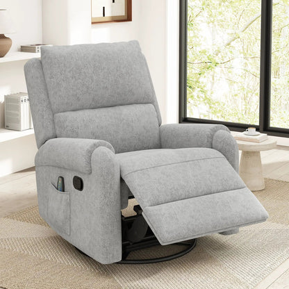 Manual recliner massage chair in gray fabric with footrest and side pocket on Tampa Home & Garden Store