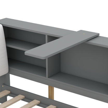 Platform bed with storage headboard in gray, featuring shelves and 2 drawers HouseOfZazla on Tampa Home & Garden Store