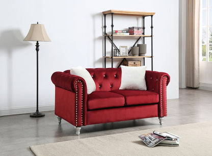 Contemporary loveseat in red velvet with jeweled tufting by HouseOfZazla on Tampa Home & Garden Store