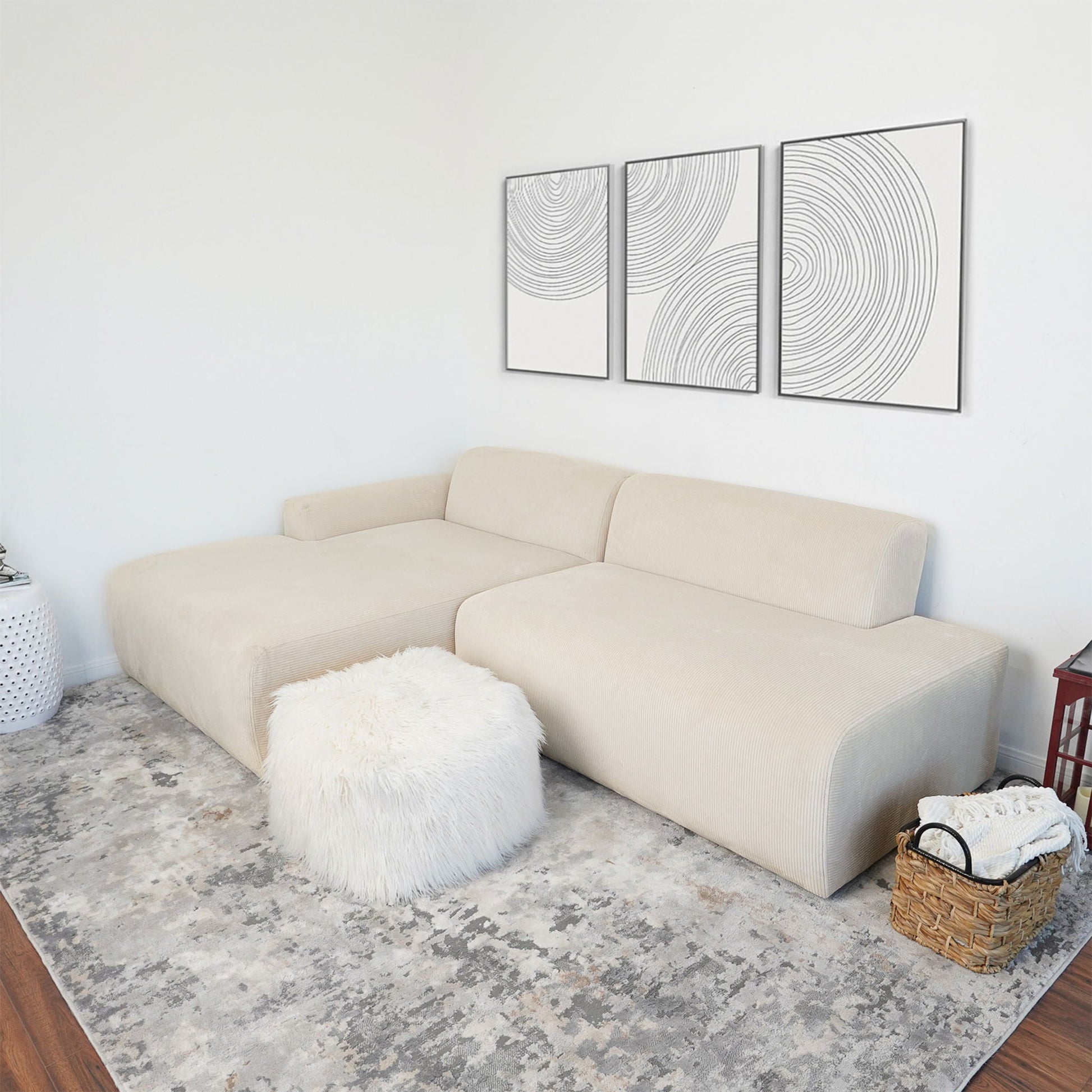 Mar high-quality stationary sectional sofa in beige fabric with a modern low-profile silhouette on Tampa Home & Garden Store