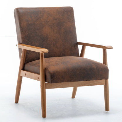 Wide Arm Chair Light Brown leather-look upholstery with natural wood frame and arms on Tampa Home & Garden Store