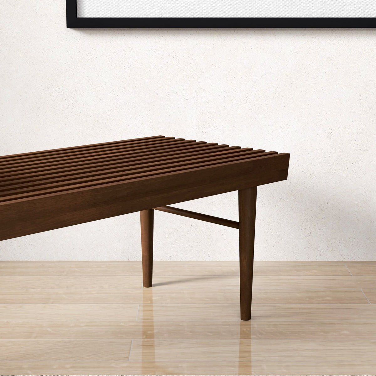 Dark brown wood accent bench Mia with slatted top and solid wood frame by HouseOfZazla on Tampa Home & Garden Store