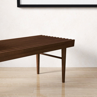 Dark brown wood accent bench Mia with slatted top and solid wood frame by HouseOfZazla on Tampa Home & Garden Store