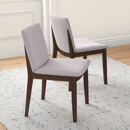Mid-Century Modern solid wood dining chair set in gray fabric upholstery with dark wood legs pair on Tampa Home & Garden Store