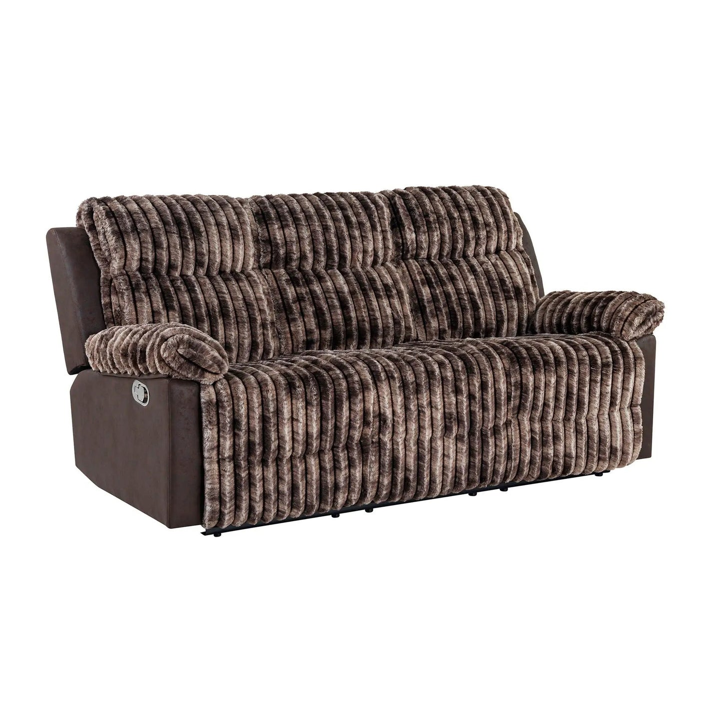 Brenda reclining sofa with manual recline, brown faux fur upholstery, Unique Piece Furniture on Tampa Home & Garden Store