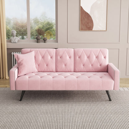 Pink Velvet Sofa Bed With Nailhead And The Frame