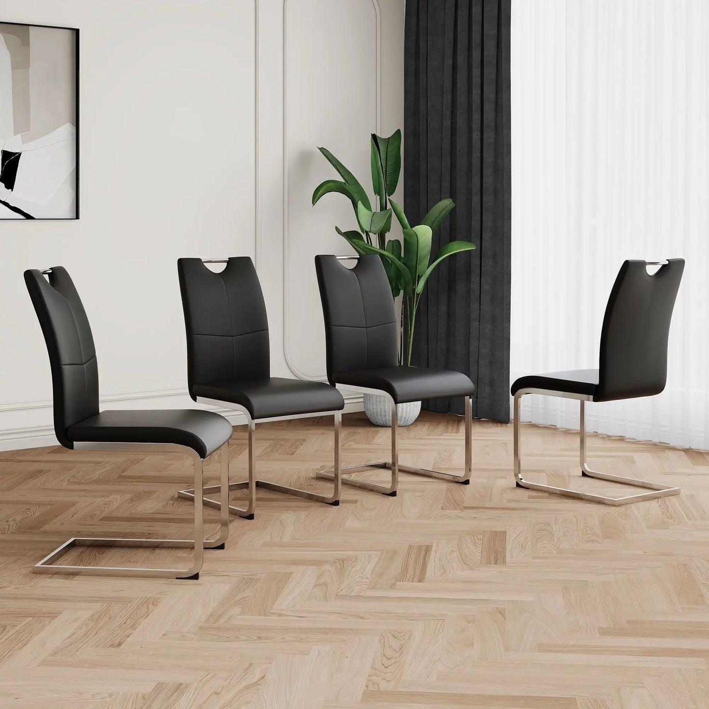 Dining Chairs with Padded Seat and Metal Legs