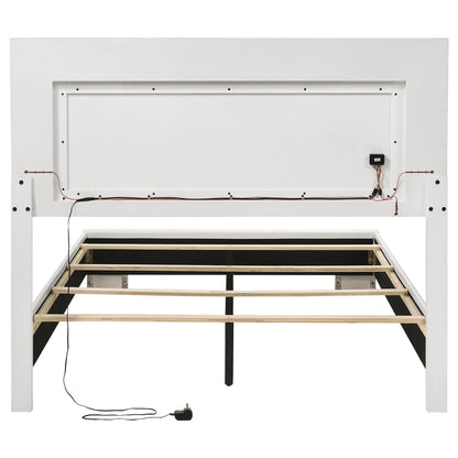 Felicity LED Panel Bed by HouseOfZazla, white upholstered bed with built-in lighting back view on Tampa Home & Garden Store