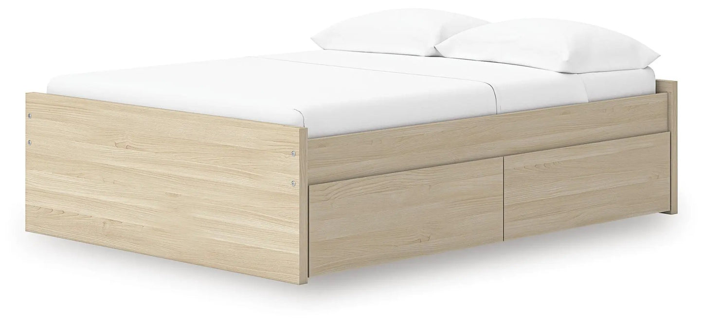 Onita Platform Bed by Unique Piece Furniture, light oak storage bed with two under-bed drawers on Tampa Home & Garden Store