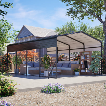 13x20 ft metal carport with upgraded frame over a modern outdoor seating area on Tampa Home & Garden Store