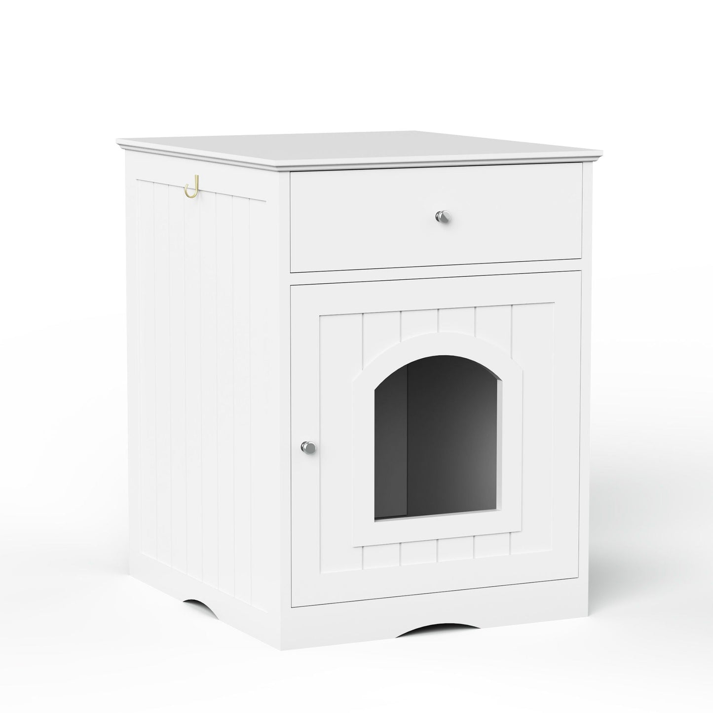 Pet House Cat Litter Box Enclosure With Drawer, white beadboard cabinet with top drawer on Tampa Home & Garden Store