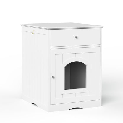 Pet House Cat Litter Box Enclosure With Drawer, white beadboard cabinet with top drawer on Tampa Home & Garden Store
