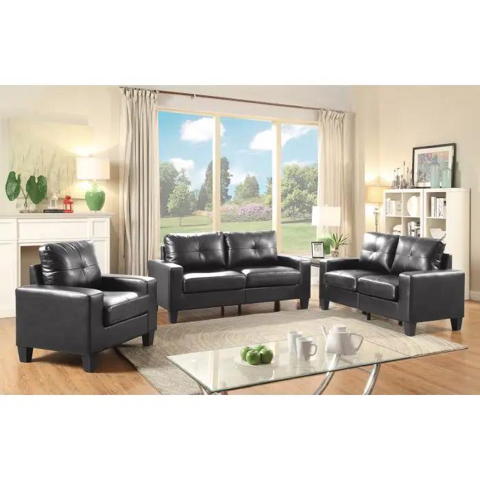 Newbury Modular Sofa Modern stationary sofa set in black leather; 3-seat sofa with 2 chairs on Tampa Home & Garden Store