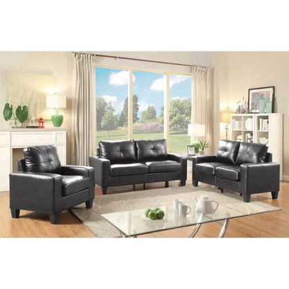 Newbury Modular Sofa Modern stationary sofa set in black leather; 3-seat sofa with 2 chairs on Tampa Home & Garden Store