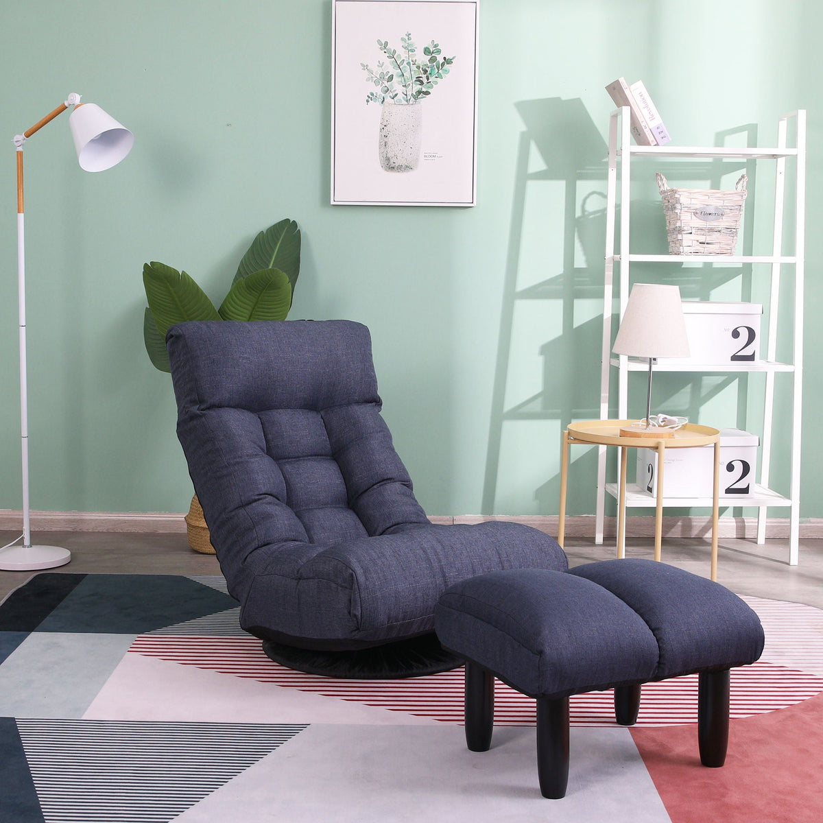 Adjustable Japanese reclining floor chair sofa dark blue fabric with metal frame HouseOfZazla on Tampa Home & Garden Store