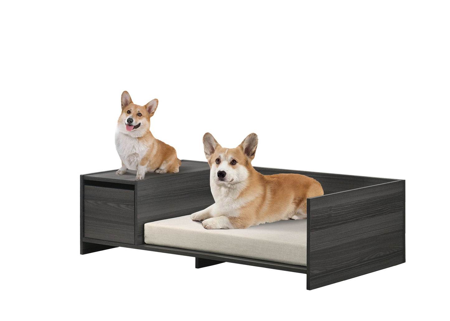 Esme wide comfy pet bed with cushion and side storage, ash gray, wood bed, HouseOfZazla on Tampa Home & Garden Store