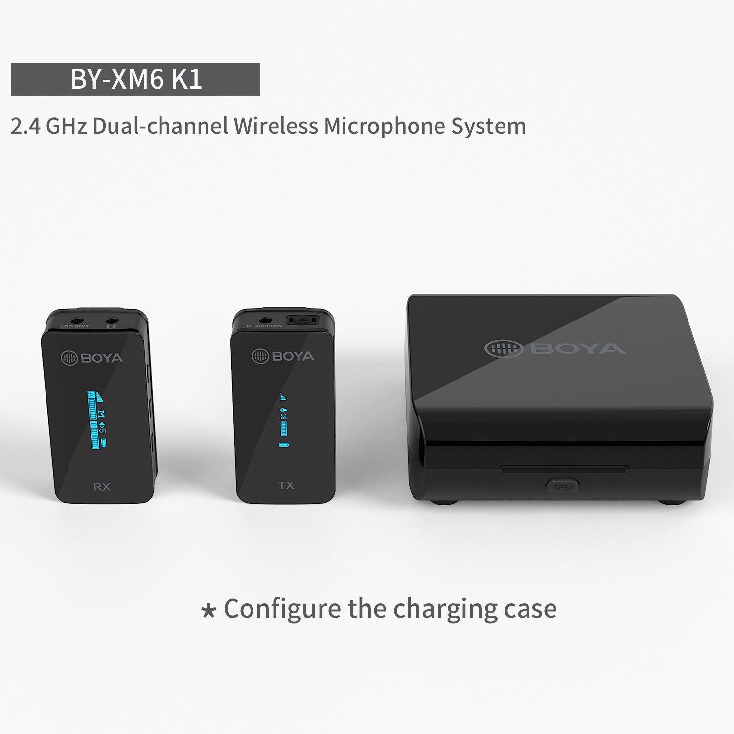BOYA BY-XM6 K1 wireless microphone system with two TX/RX units and charging case on Tampa Home & Garden Store