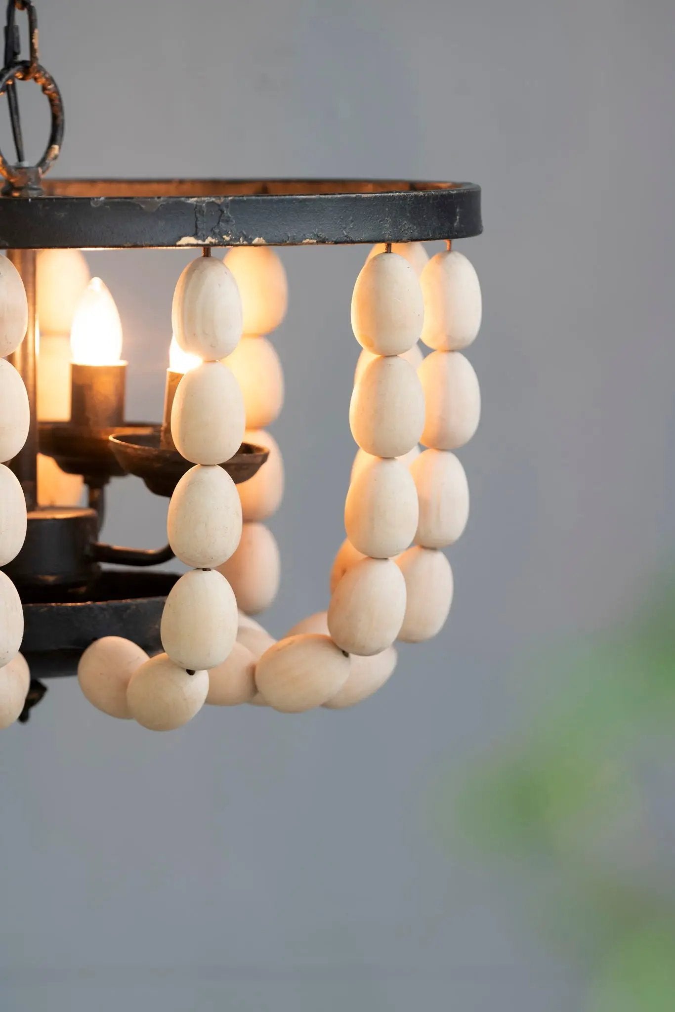 4 Light Wood Chandelier With Adjustable Chain