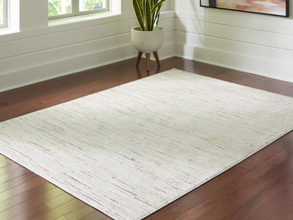 Harjot Area Rug with Subtle Stripe in Cream Gray
