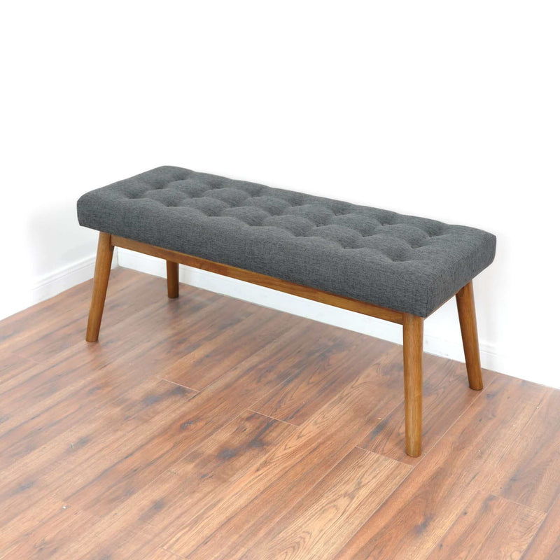 Modern gray velvet tufted upholstered bench with wooden legs by HouseOfZazla on Tampa Home & Garden Store