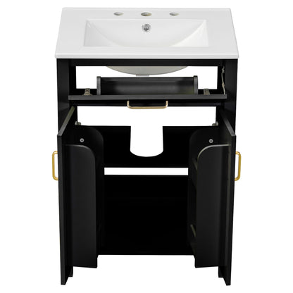 Modern Bathroom Vanity by HouseOfZazla with white sink, black frame and brass hardware on Tampa Home & Garden Store